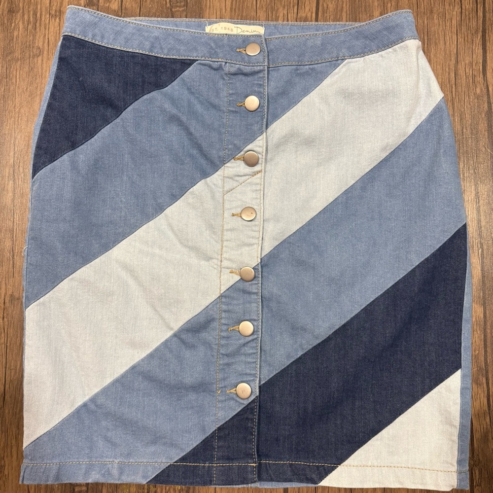 Denim Patchwork Y2K Button-Front Skirt